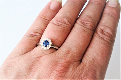 Sapphire and Diamond Cluster Ring