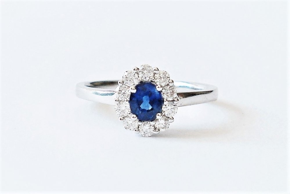 Sapphire and Diamond Cluster Ring