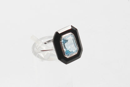 Aquamarine and Onyx Cocktail Ring