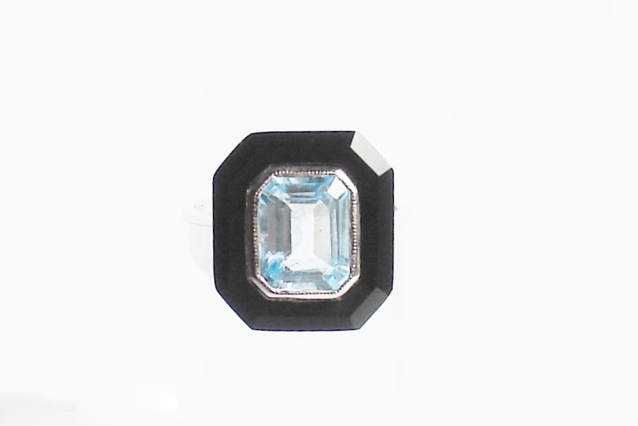 Aquamarine and Onyx Cocktail Ring