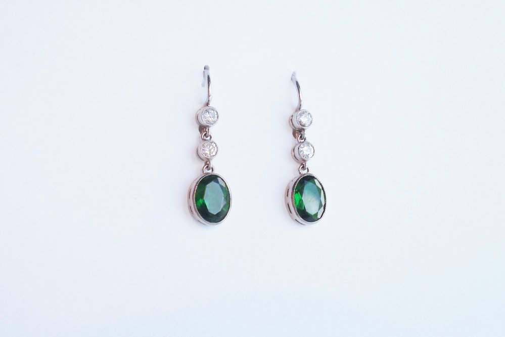 Antique Russian Diopside and Diamond Earrings