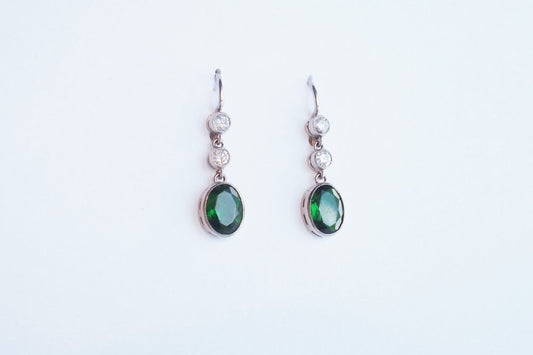 Antique Russian Diopside and Diamond Earrings