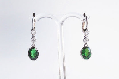 Antique Russian Diopside and Diamond Earrings