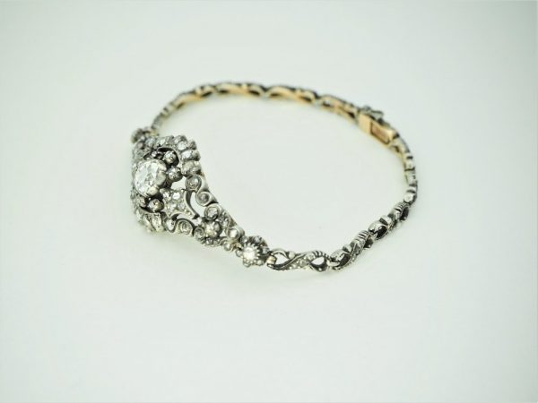 Antique Rose Cut Diamond Bracelet, Silver and Gold