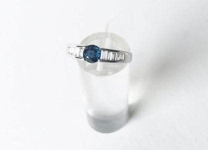 Sapphire and Baguette Cut Diamond Ring, 18ct White Gold