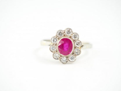 Ruby and Diamond Cluster Ring