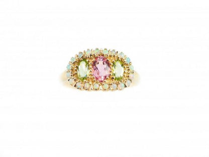Opal, Pink Tourmaline and Peridot Set Gold Ring