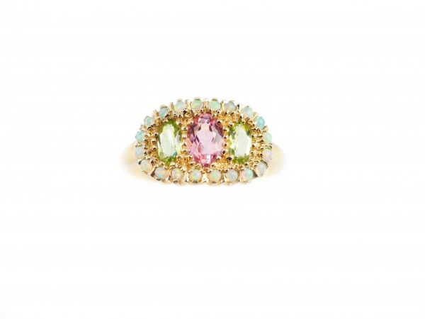 Opal, Pink Tourmaline and Peridot Set Gold Ring