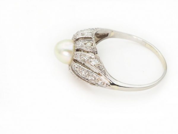 Vintage Art Deco Pearl and Diamond Cocktail Ring, Platinum