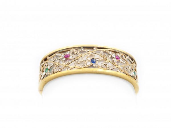 Antique Art Nouveau Gem Set Gold Bracelet, Circa 1885