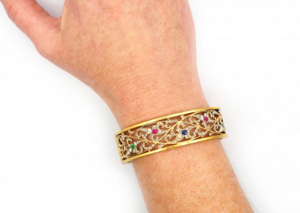 Antique Art Nouveau Gem Set Gold Bracelet, Circa 1885