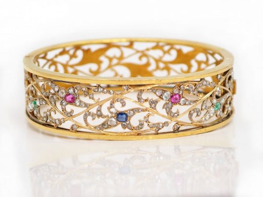 Antique Art Nouveau Gem Set Gold Bracelet, Circa 1885