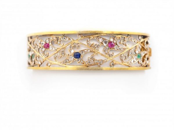 Antique Art Nouveau Gem Set Gold Bracelet, Circa 1885