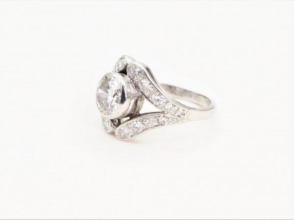 Antique Art Deco Diamond Platinum Ring, 2.10 Carat Total