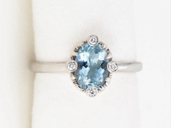 Aquamarine and Brilliant Cut Diamond White Gold Ring