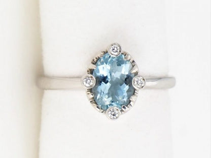 Aquamarine and Brilliant Cut Diamond White Gold Ring