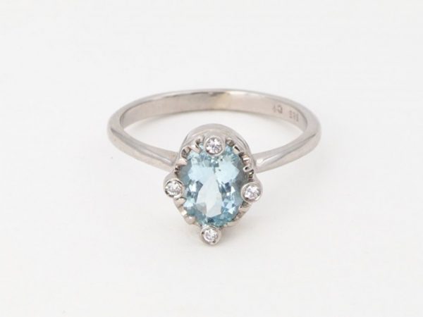 Aquamarine and Brilliant Cut Diamond White Gold Ring
