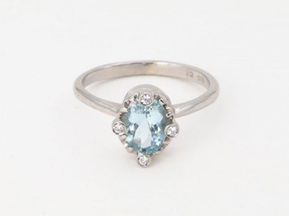 Aquamarine and Brilliant Cut Diamond White Gold Ring