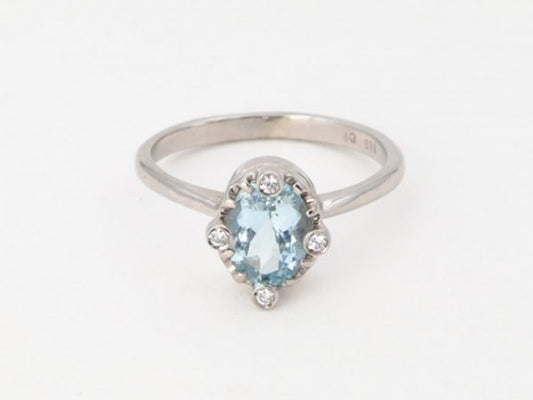 Aquamarine and Brilliant Cut Diamond White Gold Ring