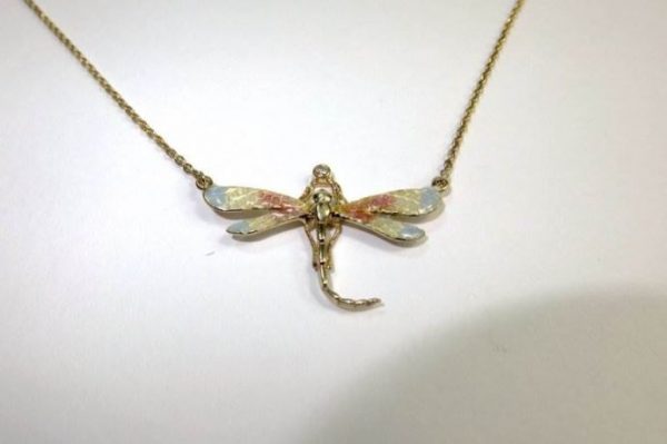 Diamond set enamel dragonfly pendant