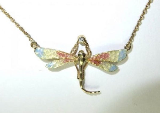 Diamond set enamel dragonfly pendant