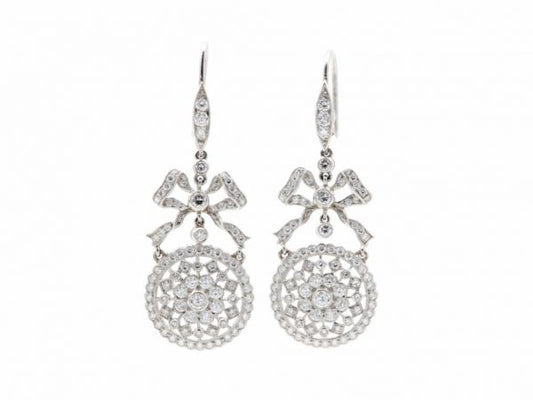 Diamond Bow Drop Earrings