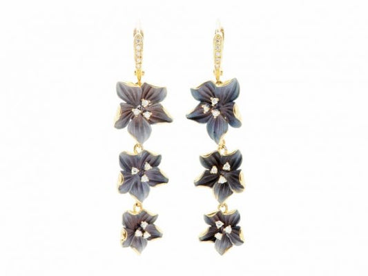 Diamond set enamel hanging violet drop earrings