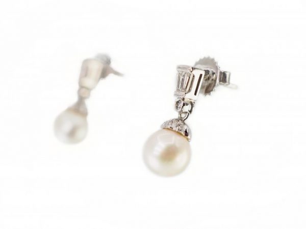 Pearl and Diamond White Gold Earrings