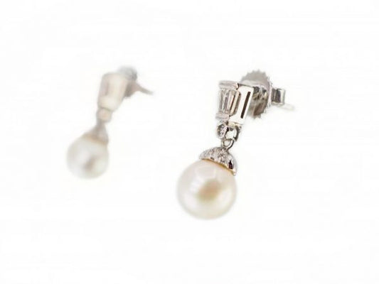Pearl and Diamond White Gold Earrings