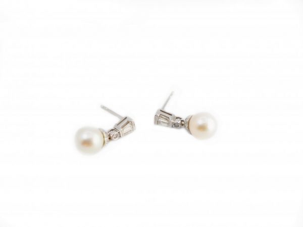 Pearl and Diamond White Gold Earrings