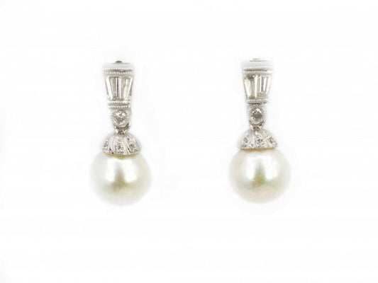 Pearl and Diamond White Gold Earrings