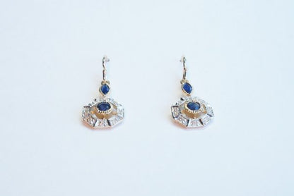 Art Deco Style Sapphire and Brilliant Cut Diamond Drop Earrings