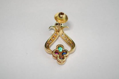 Art Nouveau Style Ruby, Sapphire, Emerald and Diamond Yellow Gold Earrings