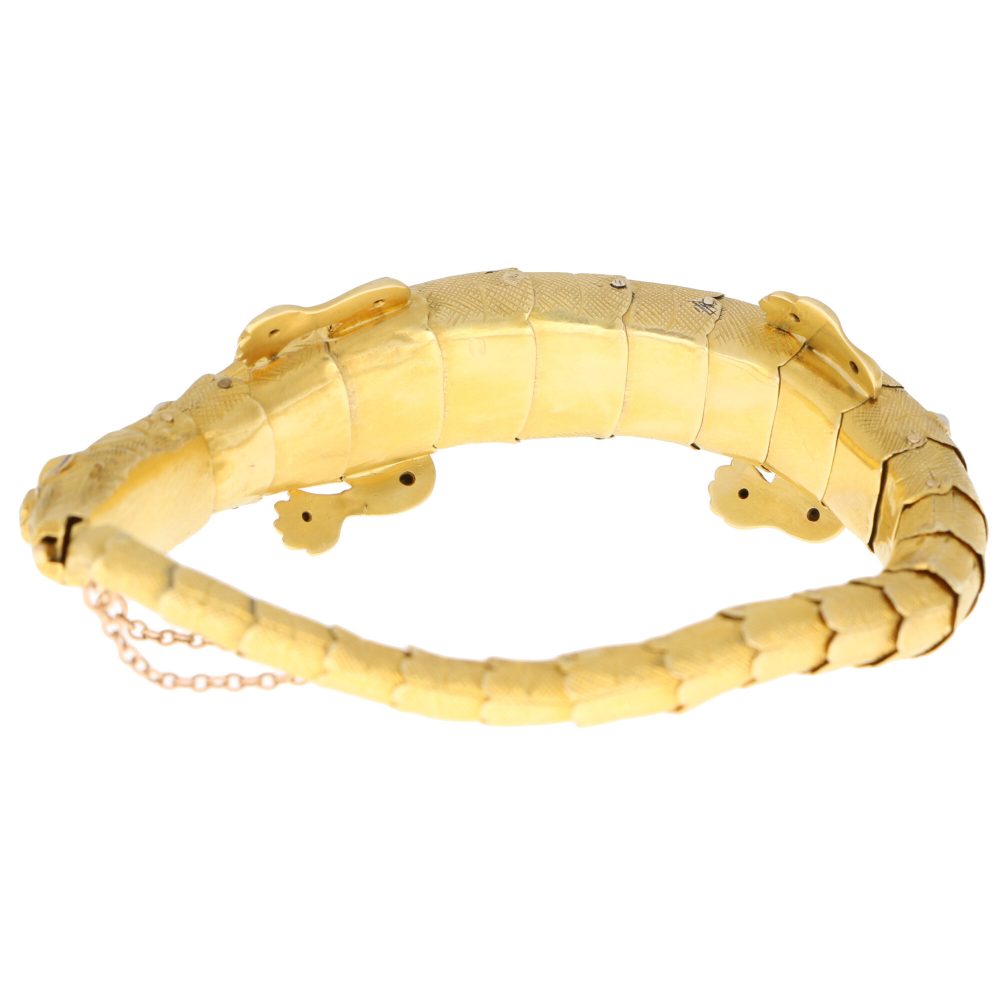 Antique Late Victorian Emerald Ruby and Pearl Salamander Bracelet