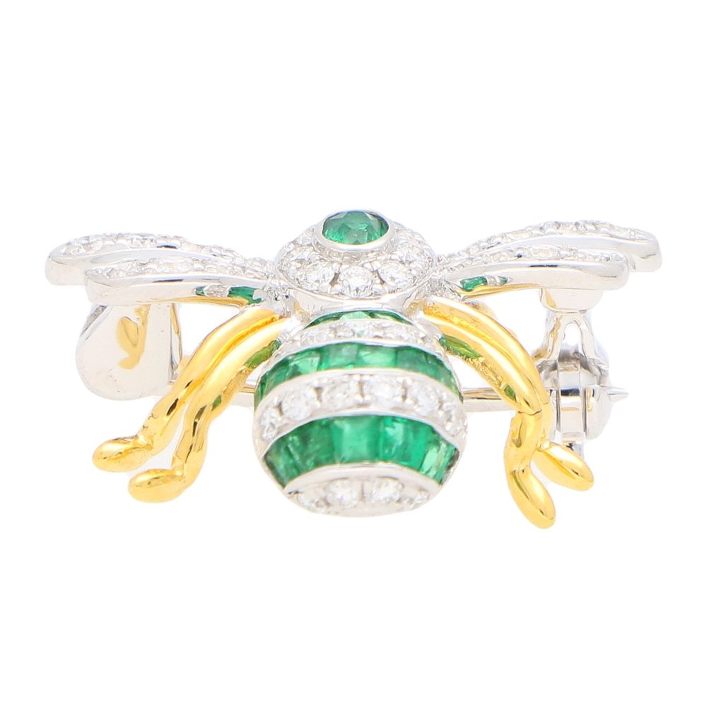 Contemporary Emerald and Diamond Bee Brooch