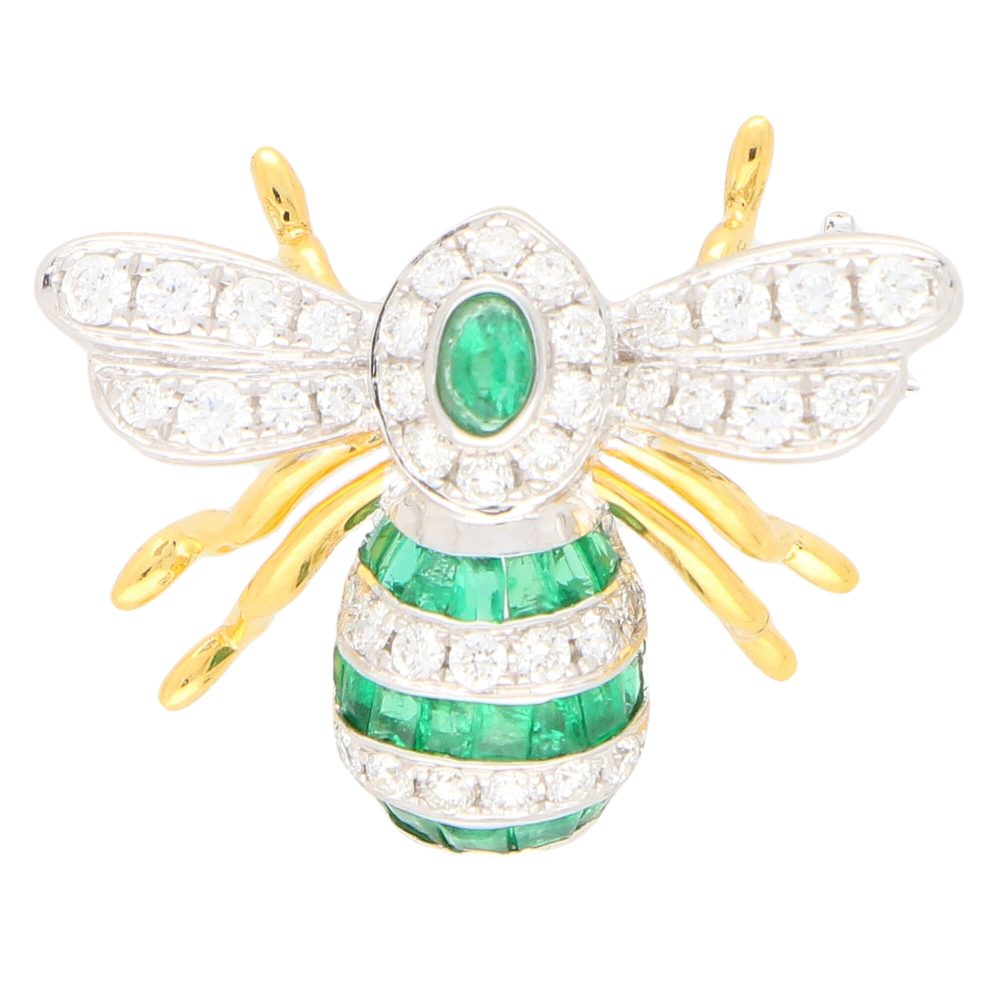 Contemporary Emerald and Diamond Bee Brooch