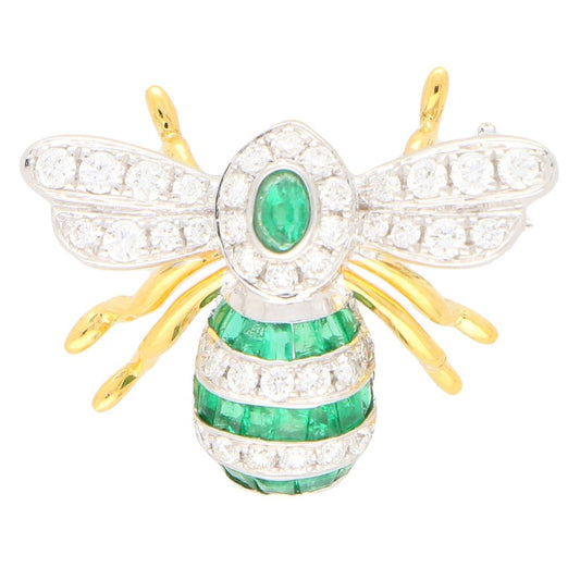 Contemporary Emerald and Diamond Bee Brooch