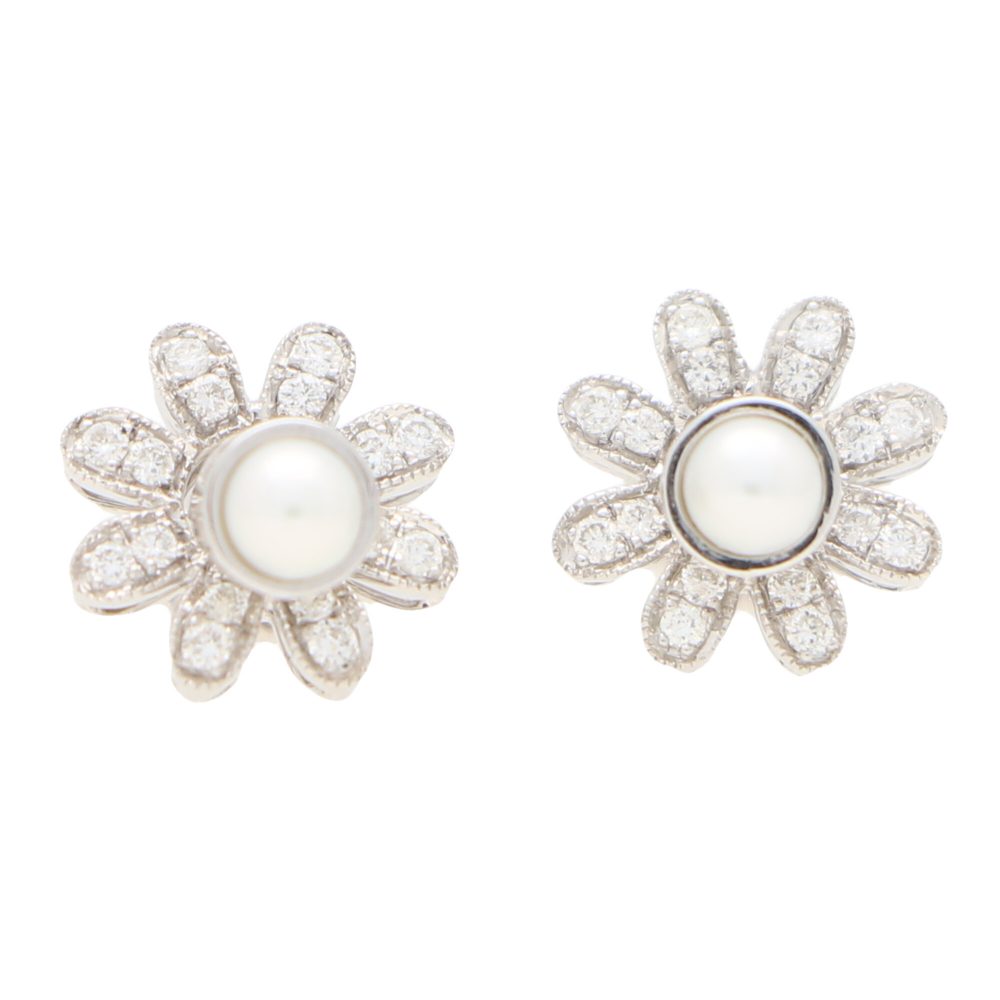 Interchangeable Ruby Sapphire Diamond Pearl Stud Earrings with Removeable Floral Surrounds