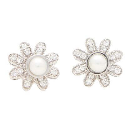 Interchangeable Ruby Sapphire Diamond Pearl Stud Earrings with Removeable Floral Surrounds