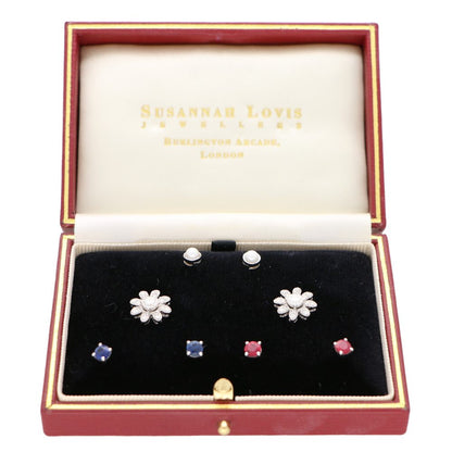 Interchangeable Ruby Sapphire Diamond Pearl Stud Earrings with Removeable Floral Surrounds