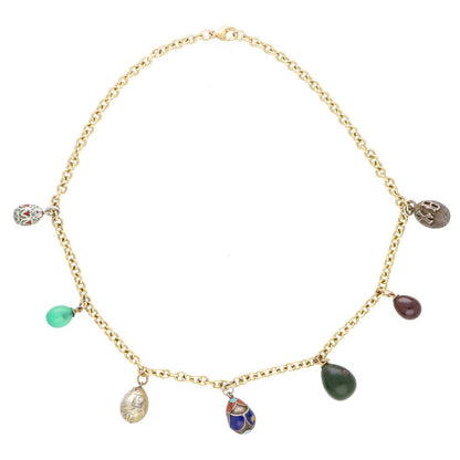 Vintage Russian Egg Fringe Necklace in Gold and Silver