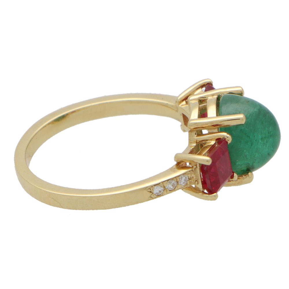 Vintage Emerald Ruby and Diamond Three Stone Ring