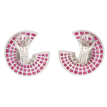 Art Deco Style Ruby and Diamond Swirl Earrings
