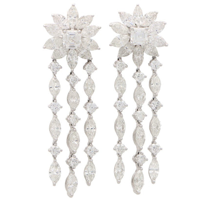 Asscher and Marquise Cut Floral Cluster Diamond Drop Earrings 11 carats