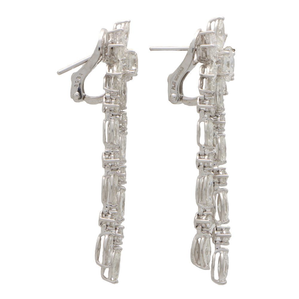 Marquise and Asscher Cut Floral Diamond Diamond Drop Earrings