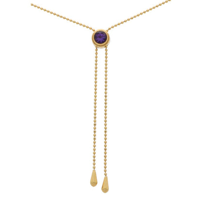 Vintage Italian Amethyst Adjustable Tassel Necklace in Yellow Gold