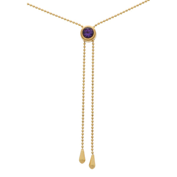 Vintage Italian Amethyst Adjustable Tassel Necklace in Yellow Gold