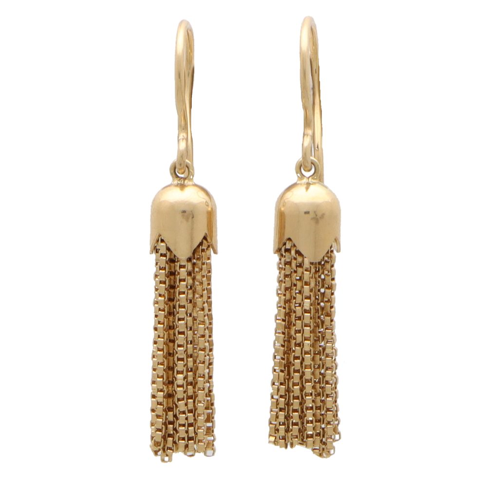 Vintage 18ct Yellow Gold Box Chain Tassel Drop Earrings, Circa 1970s