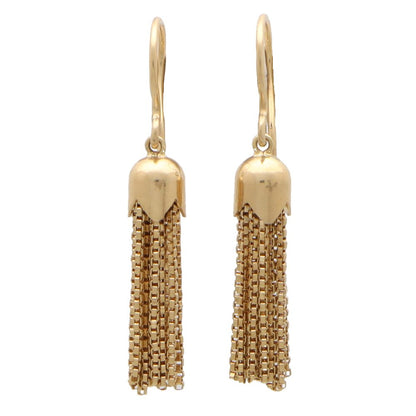 Vintage 18ct Yellow Gold Box Chain Tassel Drop Earrings, Circa 1970s