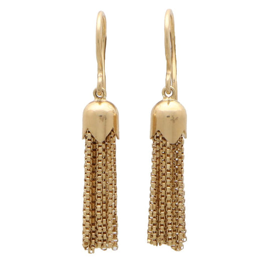 Vintage 18ct Yellow Gold Box Chain Tassel Drop Earrings, Circa 1970s